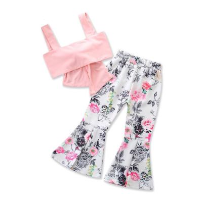 China HIGH STREET Summer Baby Fashion Tops And Floral Pile Pants 2 Piece Set Kids for sale