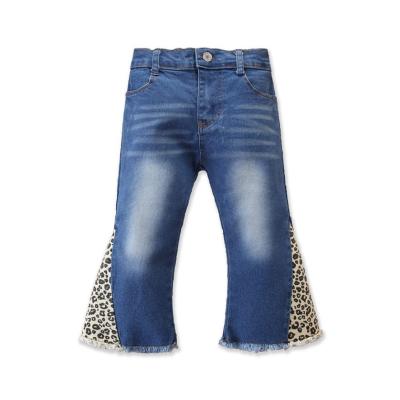 China Anti-wrinkle Leopard Baby Rocket Bell Bottom Casual Jeans Pants For Kids for sale