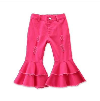 China Anti-Wrinkle Solid Color Flared Trousers Kids Baby Toddler Girls Denim Pants for sale