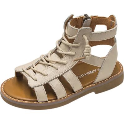 China Kids High Top Anti-Slippery Gladiator Sandals Leather Shoes For Toddler Girl White Shoes for sale