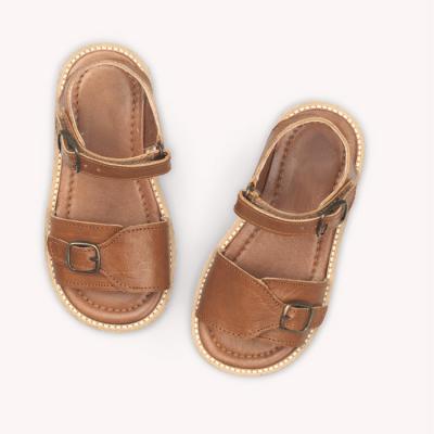 China Summer Anti-slippery Tough Sole Kids Tan Comfortable Beach Baby Plain Kids Sandals Leather Shoes for sale