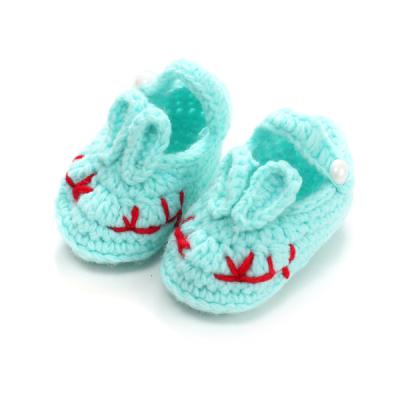 China Round Fluffy Handmade Woven Rabbit Bow Knitted Crochet Animal Baby Shoes for sale