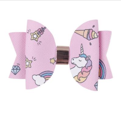 China Leather 3d Printed Leather Cute Kids Unicorn Bows Baby Headbands For Girls Hair for sale