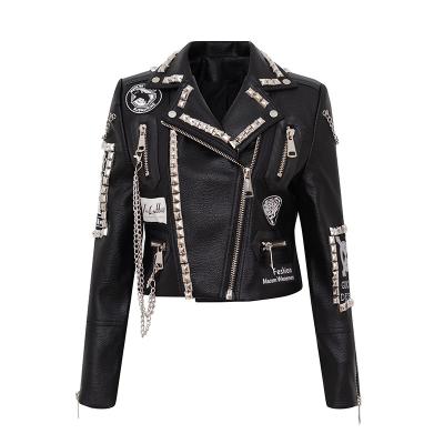 China 2021 Fashion Style PU Punk Faux Leather Jacket Women Breathable Graffiti Printing Motorcycle Jacket Women for sale