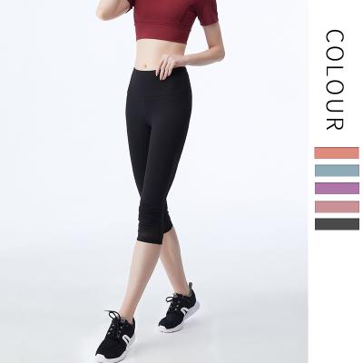 China High Waist Antibacterial Women Yoga Capris Gym Fitness Stretch Leggings With Mesh for sale