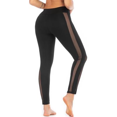 China Mesh Panel Side Workout Yoga Pants Antibacterial Tummy Control Women's High Waisted Skinny Leggings for sale