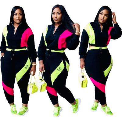 China QUICK DRY Quick Delivery Contrast Color Patchwork Women 2 Piece Set Autumn Sports Outfit For Women for sale