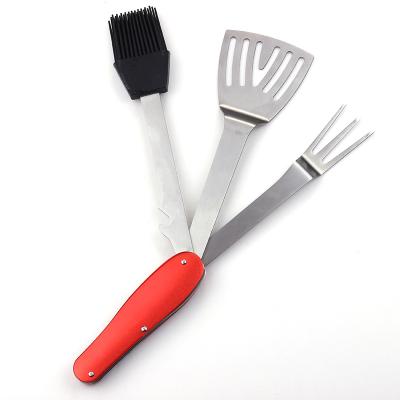 China Multifunctional Easily Cleaned BBQ Accessories Outdoor Tool Kit with Brush, Fork, Spatula and Corkscrew for sale