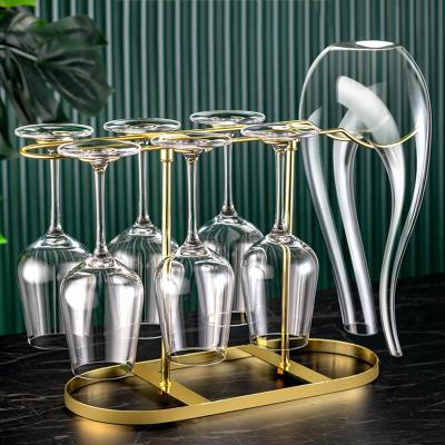 China New HUAHANGNA Hot Sale 1400ml 47oz Crystal Clear Wine Glasses U Shape Classic/Postmodern Handcrafted Wine Decanter Set With Stainless Steel Stand Holder for sale