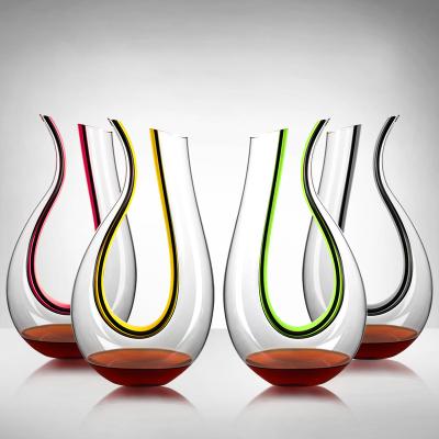 China Hotel restaurant 50oz home colored U shape wine glasses with black line 1500ml red wine carafe wholesale wine decanter for sale