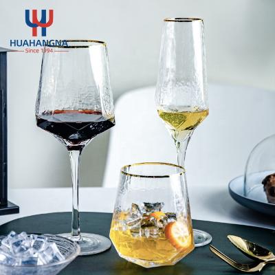 China New Gold Clear Rim Long Stem Large Size Transparent Wine Glasses Classic/Postmodern Red Wine Glass Goblet for sale