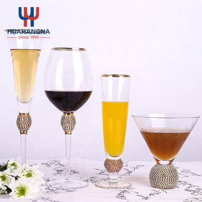 China New Custom Cocktail Champagne Glass Stem Wine Glass Crystal Transparent Wine Glasses Diamond Logo Tumbler 600ml 20oz Free Sample Classic/Postmodern for sale