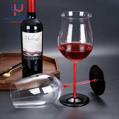 China New Hand Designed Modern Premium Classic/Postmodern Crystal Clear Long Red Stem Luxury Lead Free Blown Goblet and Black Low Red and White Wine Glasses for sale