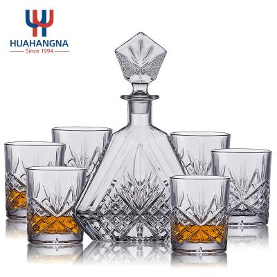 China New Classic/Postmodern 7 Pieces Cup 650ml Irish Clear Triangular Whiskey Decanter Set With 6 Old Fashioned Whiskey Glasses For Party Wedding Birthday for sale