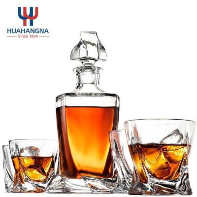 China New Free Custom European Style Classic/Postmodern Logo Engraved 5-Piece Liquor Whiskey Clear Twisted Decanter and Glass Set for Party Bar for sale