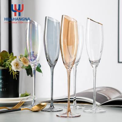 China New Classic/Postmodern Thin Stem Hand Champagne Flutes Gift Box Swollen For Any Size Holiday Lead Free Crystal Clear Glass Champagne Glasses Tall Perfect for sale