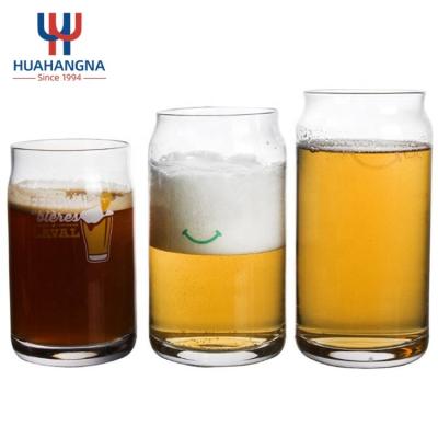 China New Factory Direct Custom Made Glass Classic/Postmodern HUAHANG 320ml 480ml 500ml Logo Printed Can Shape Beer For Father's Day Birthday for sale