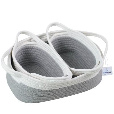 China ICEBLUE HD Sustainable Cotton Woven Large 3 Rope Gift Storage Basket Set Eco - Friendly for sale