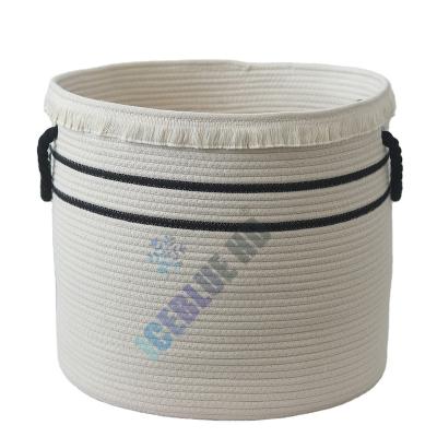 China ICEBLUE HD Sustainable Cotton Woven Rope Around Dirty Laundry Hamper With Tassel for sale