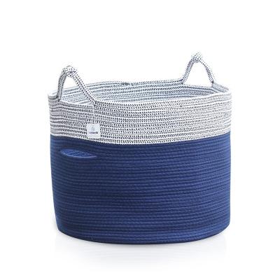 China Viable Retail Supplier Big Round Blue ICEBLUE HD Laundry Hamper Woven Basket Cotton Rope Basket for sale