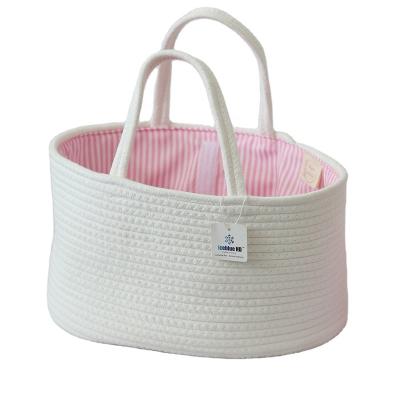 China Detachable Eco-Friendly Baby Bag Rope ICEBLUE HD Cotton Dividers Diaper Cart Bag with Pink Stripe Liner for sale