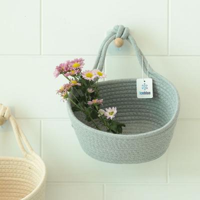 China Hanging Flower Basket ICEBLUE HD Light Gray Cotton Woven Rope Flower Hanging Basket for sale