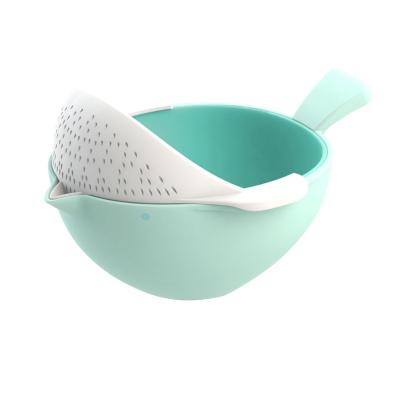 China Viable Latest Design Modern Big Bird Strainer Mixing Bowl Light Blue Colander Set Plastic Kitchen Strainer Mixing Bowl Set for sale