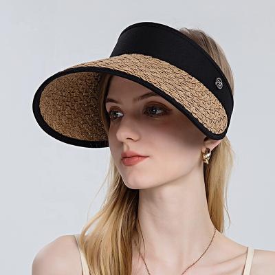 China Portable Foldable Sun Hat For Portable Hat Straw Woven Empty Top Outdoor Breathable Foldable Sun Hat New Summer Female Cycling Fishing Hats For Female Women for sale