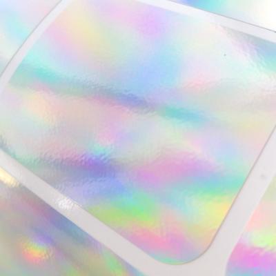 China Rainbow Ultra Destructible Vinyl Die Cut Holographic Eggshell Sticker Roll for sale