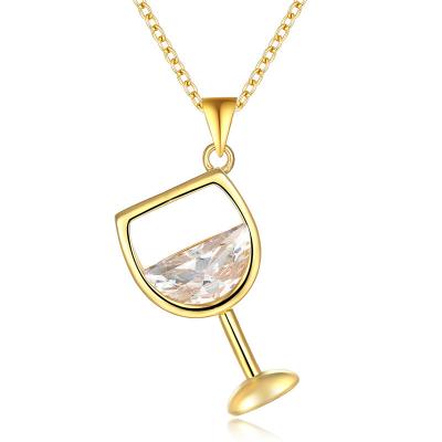 China Newest Hot Selling Trendy Fashion Ladies High Grade Amazon Zircon Wine Glass Pendant Necklace For Girl for sale