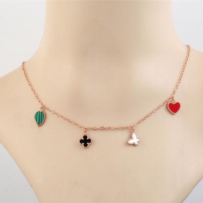 China Wholesale FASHIONABLE Butterfly Shell Pendant Stainless Steel 18K Rose Gold Women's Four Leaf Clover Necklace for sale