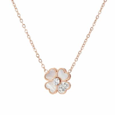 China Wholesale FASHIONABLE Clover Shell Zircon Pendant Stainless Steel 18K Rose Gold Women Ladies Necklace for sale