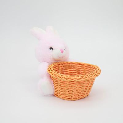 China Kids Toy Gift PINK Bunny Plush Stuffed TOY DOLL Rabbit Soft Toy With Brown Basket For Kids for sale