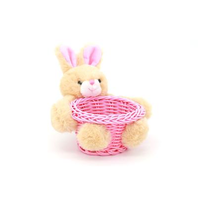 China Kids Toy Gift Brown Rabbit Plush stuffed TOY DOLL rabbit plush with pink basket for kids for sale