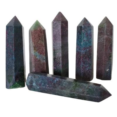 China Wholesale High Quality Healing Blue Dot Craft Europe Crystal Zoisite Tower Red Ruby Epidote In Fuchsite Wand For Decoration for sale