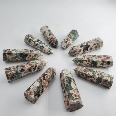 China Wholesale Natural Russian Agate Flower Magic Wand Healing Point Stones Crystal Sakura Europe Agate Towers For Feng Shui for sale