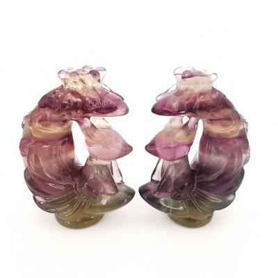 China Hot Selling High Quality Europe Feng Shui Crystal Nine-tailed Large Hand Carved Fluorite Nine-tailed Fox For Home Decoration for sale