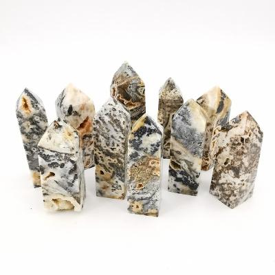 China Wholesale Europe Natural Hand Carved Tower Tiger Skin Agate Feng Shui High Quality Healing Crystal Point For Home Decoration for sale