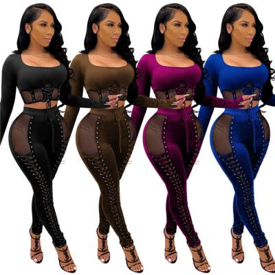 China Anti-wrinkle winter teams fashion mesh two piece panties set sexy lady clothes for women 2021 for sale