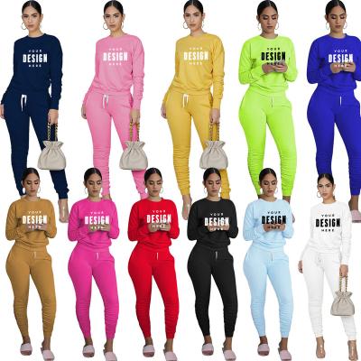 China boutique clothing 2021 Ropa De Mujer Custom Logo Stacked Pants Tracksuit Jogger Sweatsuit Anti-wrinkle Two Piece Set Women's Autumn for sale