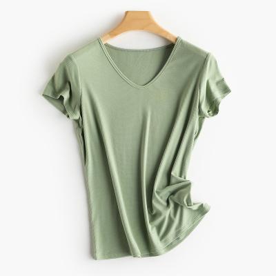 China O-Neck Anti-Wrinkle Newcomer INS Style Loose 10% Silk Tees Anti-Wrinkle Tees Plain No-Iron T-Shirt with custom logo for women for sale