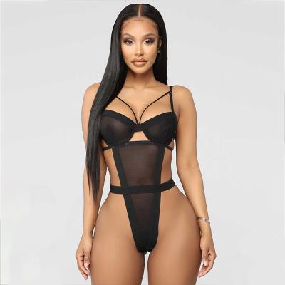 China 2021 Hidden Gusset To Deep V Underwear Women's Lace Cross Cut Back Sheer Backless Jumpsuit for sale