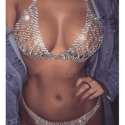 China Light luxury: rhinestone decorated 2021 bikini fashion diamond snap bra set women's underwear for sale