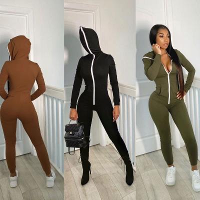 China Anti-Wrinkle Front Zipper Drop Shorts Playsuit Romper Gym Wear Brown Fitted One Piece Hoodie Stretching Women Overalls for sale