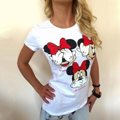 China 2021 New Anti-wrinkle Mickey Loose Medium Length Printed Short Sleeve Custom T-shirt For Women for sale