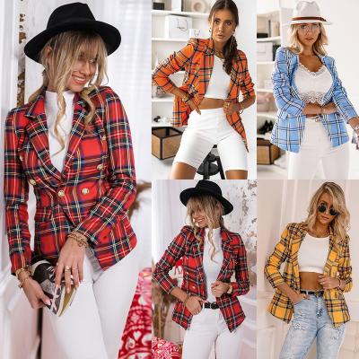 China 2021fall S-2XL Professional Women's Slim Short Coat Plaid Breathable Large Size Small Casual Jacket Suit For Office Lady for sale