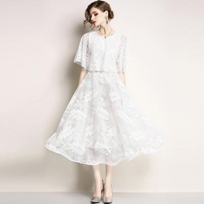 China New Embroidery Boutique Cap Long Sleeve Lace Dress Lady Anti-static Women Summer Elegant Dress for sale