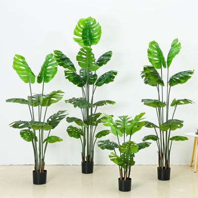 China Minimalist Home Decor Monstera Deliciosa Plants Plastic Artificial Tree With Pot Artificial Bonsai Tree Monstera Plant for sale