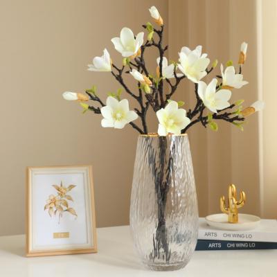 China Beautiful 5heads Magnolia Flowers Christmas Flowers Spray Magnolia Colorful High Quality Silk Real Latex Touch For Indoor Decor for sale