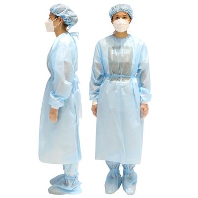 China SMS +PE Film Factory Supplier Waterproof PP SMS Isolation Disposable Nonwoven Surgical Gown for sale